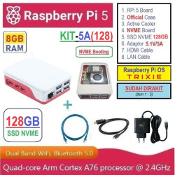 KIT-5A(128)  Raspberry Pi 5 (8GB RAM) KIT NVME SSD 128GB - Complete SET SIAP PAKAI